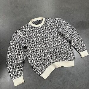 Claiborne cottage core white & dark green patterned sweater